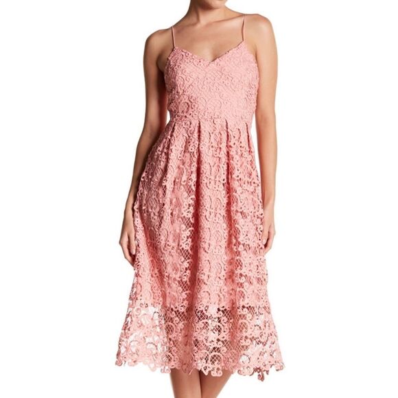 Meghan LA Topanga Floral Lace Crochet Midi Dress Pink Size Medium - Picture 6 of 6